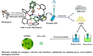 Graphical abstract: Design of screen-printed potentiometric platform for sensitive determination of mirabegron in spiked human plasma; molecular docking and transducer optimization
