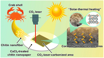 Graphical abstract: CO2-laser-induced carbonization of calcium chloride-treated chitin nanopaper for applications in solar thermal heating