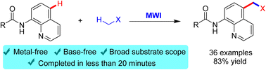 Graphical abstract: Microwave-accelerated cross-dehydrogenative-coupling (CDC) of N-(quinolin-8-yl)amides with acetone/acetonitrile under metal-free conditions