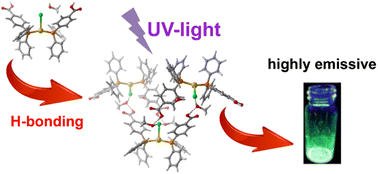 Graphical abstract: Mechanochemical preparation of strongly emissive monosubstituted triarylphosphane gold(i) compounds activated by hydrogen bonding driven aggregations