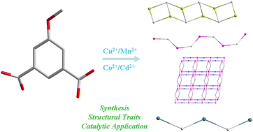 Graphical abstract: Six metal–organic architectures from a 5-methoxyisophthalate linker: assembly, structural variety and catalytic features