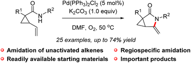 Graphical abstract: Palladium-catalyzed intramolecular aza-Wacker-type cyclization of vinyl cyclopropanecarboxamides to access conformationally restricted aza[3.1.0]bicycles
