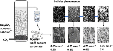 Graphical abstract: Bubble formation phenomenon on the absorber column for CO2 absorption and to produce precipitated silica sodium carbonate