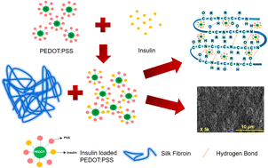 Graphical abstract: Poly(3,4-ethylenedioxythiophene):polystyrene sulfonate (PEDOT:PSS) as an insulin carrier in silk fibroin hydrogels for transdermal delivery via iontophoresis