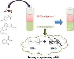 Graphical abstract: Harnessing the power of natural deep eutectic solvents (choline chloride/sucrose) and polypropylene glycol in the formation of aqueous biphasic systems and the application of these systems in drug extraction