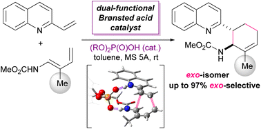 Graphical abstract: Intermolecular exo-selective Diels–Alder reaction catalysed by dual-functional Brønsted acid: conformational restriction of transition states by hydrogen bonds as the key interaction