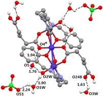 Graphical abstract: Formation of H-bonding networks in the solid state structure of a trinuclear cobalt(iii/ii/iii) complex with N2O2 donor Schiff base ligand and glutaric acid as bridging co-ligand: synthesis, structure and DFT study