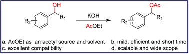 Graphical abstract: Ethyl acetate as an acetyl source and solvent for acetylation of alcohols by KOH