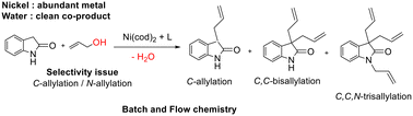 Graphical abstract: Sustainable and selective Ni-catalyzed allylation of 2-oxindoles and 2-coumaranones in batch and flow chemistry