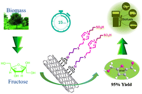 Graphical abstract: A multi-walled carbon nanotube-supported acidic ionic liquid catalyst for the conversion of biomass-derived saccharides to 5-hydroxymethylfurfural