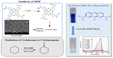 Graphical abstract: Green synthesis of the copper and iron phthalocyanine-based metal–organic framework as an efficient catalyst for methylene blue dye degradation and oxidation of cyclohexane