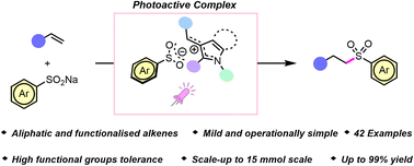 Graphical abstract: Inexpensive and bench stable diarylmethylium tetrafluoroborates as organocatalysts in the light mediated hydrosulfonylation of unactivated alkenes