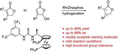 Graphical abstract: Facile access to chiral γ-butyrolactones via rhodium-catalysed asymmetric hydrogenation of γ-butenolides and γ-hydroxybutenolides