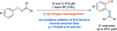 Graphical abstract: Copper-catalyzed [1,3]-nitrogen rearrangement of O-aryl ketoximes via oxidative addition of N–O bond in inverse electron flow