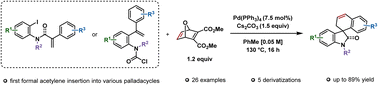 Graphical abstract: Synthesis of spirooxindoles via formal acetylene insertion into a common palladacycle intermediate