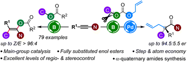 Graphical abstract: Atom-economic and stereoselective catalytic synthesis of fully substituted enol esters/carbonates of amides in acyclic systems enabled by boron Lewis acid catalysis