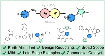 Graphical abstract: Applying green chemistry principles to iron catalysis: mild and selective domino synthesis of pyrroles from nitroarenes