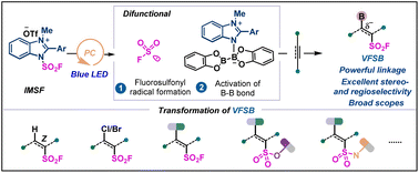 Graphical abstract: Photoredox-catalyzed stereo- and regioselective vicinal fluorosulfonyl-borylation of unsaturated hydrocarbons