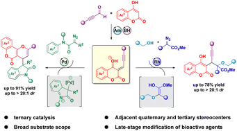 Graphical abstract: Construction of 4-hydroxycoumarin derivatives with adjacent quaternary and tertiary stereocenters via ternary catalysis