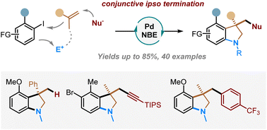 Graphical abstract: A four-component reaction to access 3,3-disubstituted indolines via the palladium–norbornene-catalyzed ortho amination/ipso conjunctive coupling