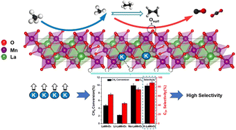 Graphical abstract: Enhanced C2+ selectivity in plasma-assisted chemical looping oxidative coupling of methane using (Na, Li, and K) doped LaMnO3