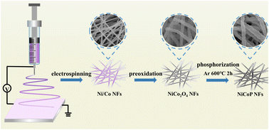 Graphical abstract: One-dimensional nickel–cobalt bimetallic phosphide nanostructures for the oxygen evolution reaction