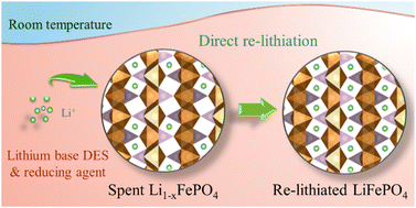 Graphical abstract: Direct re-lithiation strategy for spent lithium iron phosphate battery in Li-based eutectic using organic reducing agents