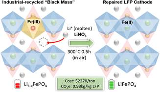 Graphical abstract: A recrystallization approach to repairing spent LiFePO4 black mass