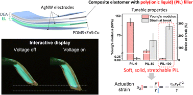 Graphical abstract: A highly stretchable, self-healable, transparent and solid-state poly(ionic liquid) filler for high-performance dielectric elastomer actuators