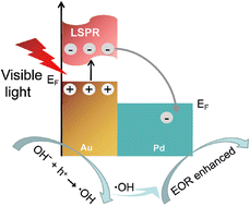 Graphical abstract: Surface-plasmon-enhanced ethanol electrocatalysis and enhancement mechanism of nanoporous AuPd with wide-spectrum response characteristics under visible light irradiation