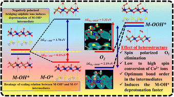 Graphical abstract: Bypassing the scaling relationship with spin selectivity: construction of Lewis base-functionalized heterostructural 2D nanosheets for enhanced oxygen evolution reaction