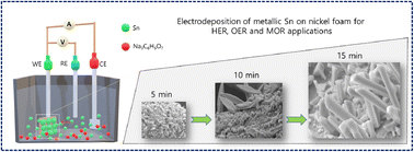 Graphical abstract: Methanol-assisted energy-saving green hydrogen production using electrodeposited 3D-metallic tin as an electrocatalyst