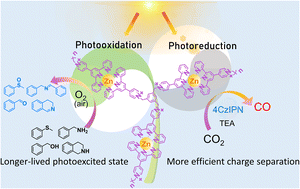 Graphical abstract: Unveiling dual catalysis enhancement of a pyridinium-containing Zn(ii) coordination polymer in aerobic photooxidation of organic substrates and selective photoreduction of CO2