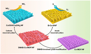 Graphical abstract: Coupling post-modification with reconstruction over Co-based metal–organic frameworks for electrochemical collective value-added recycling of nitrate and sulfion in wastewater