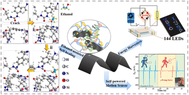 Graphical abstract: Ethanol-assisted room-temperature rapid self-healing polydimethylsiloxane-polyurea/carbon composite elastomers for energy harvesters and smart sensors