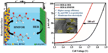 Graphical abstract: A heterostructured electrocatalyst for the electrochemical valorization of 5-hydroxymethylfurfural coupled with the hydrogen evolution reaction