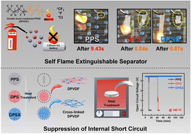 Graphical abstract: Fluorine-rich modification of self-extinguishable lithium-ion battery separators using cross-linking networks of chemically functionalized PVDF terpolymers for highly enhanced electrolyte affinity and thermal–mechanical stability