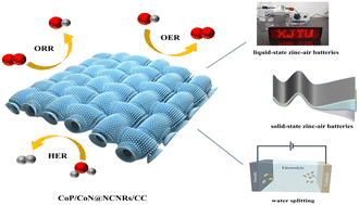 Graphical abstract: CoP/CoN heterostructural active centers supported on nitrogen carbon nanorod arrays as freestanding high-performance trifunctional electrocatalysts