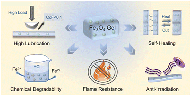 Graphical abstract: Highly lubricative, self-healing, chemically degradable, anti-flaming and anti-irradiating magnetic gels simply prepared from binary mixtures of Fe3O4 nanoparticles and water