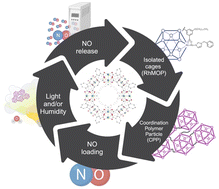 Graphical abstract: Dual photoresponsive & water-triggered nitric oxide releasing materials based on rhodium-based metal–organic polyhedra