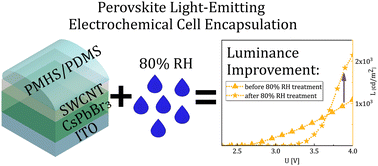 Graphical abstract: Enhancing the CsPbBr3 PeLEC properties via PDMS/PMHS double-layer polymer encapsulation and high relative humidity stress-aging