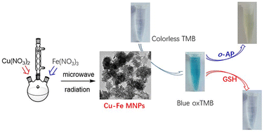 Graphical abstract: Peroxidase-like Cu–Fe bimetal oxide mesoporous nanospheres identified for the efficient recognition of toxic o-aminophenol and bioactive glutathione