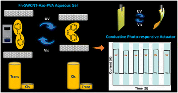 Graphical abstract: A functionalized CNT-azobenzene-PVA-based self-healing aqueous gel as a conductive photo-responsive actuator