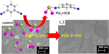 Graphical abstract: Dicyanobenzene passivated perovskite solar cells with enhanced efficiency and stability