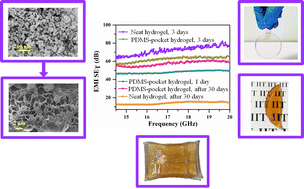 Graphical abstract: A PDMS pocket based transparent polydopamine-decorated polypyrrole nanofibril–polyacrylamide hydrogel for EMI shielding applications