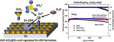 Graphical abstract: Protecting Zn anodes by atomic layer deposition of ZrO2 to extend the lifetime of aqueous Zn-ion batteries