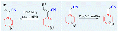 Graphical abstract: Palladium-catalyzed dehydrogenation of α-cyclohexene-substituted nitriles to α-aryl nitriles