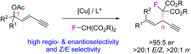 Graphical abstract: Asymmetric copper-catalyzed alkynylallylic monofluoroalkylations with fluorinated malonates