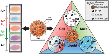 Graphical abstract: Mesoporous supraparticles with a tailored solid–liquid–gas interface for visual indication of H2 gas and NH3 vapours