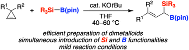 Graphical abstract: Synthesis of (1-silyl)allylboronates by KOtBu-catalyzed ring-opening gem-silylborylation of cyclopropenes